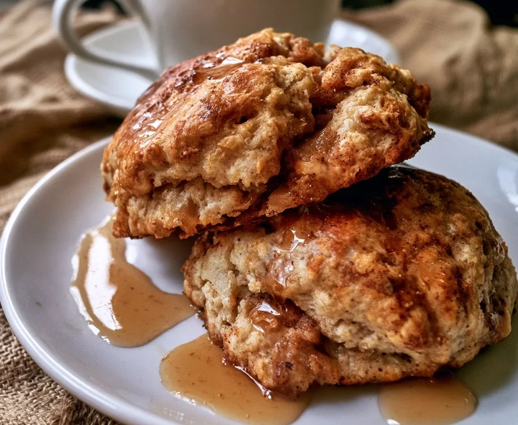 Scones appena sfornati con mele e cannella su un piatto