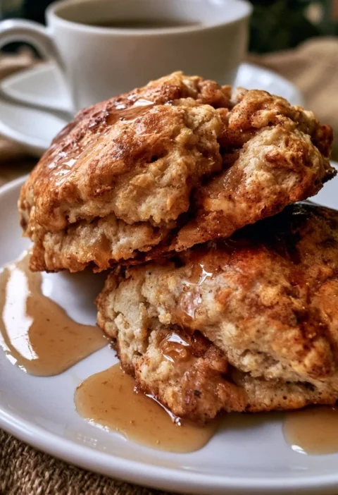 Scones appena sfornati con mele e cannella su un piatto