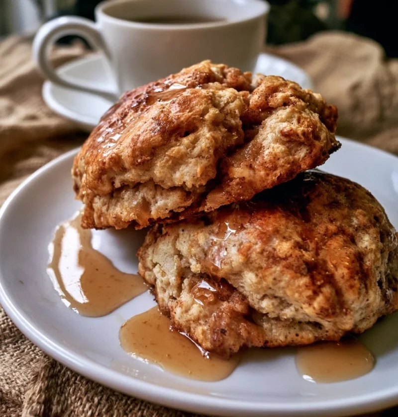 Scones appena sfornati con mele e cannella su un piatto
