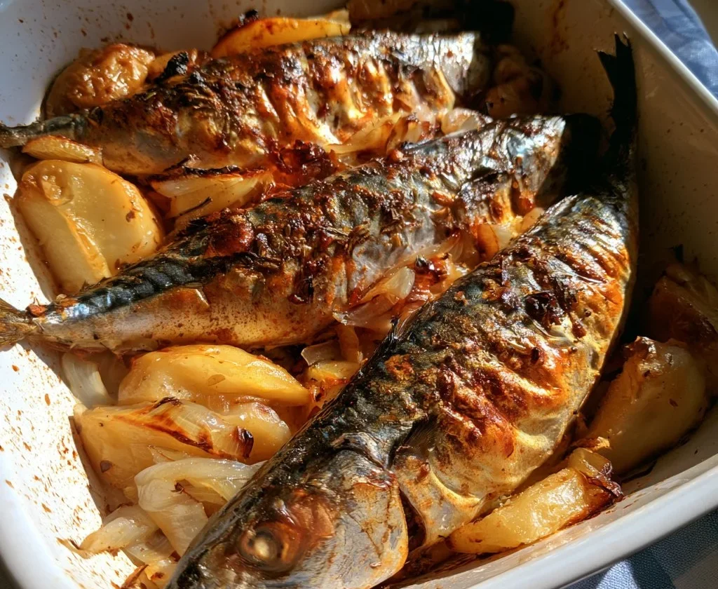 Sgombro al forno con mele e cipolle, piatto gustoso e sano