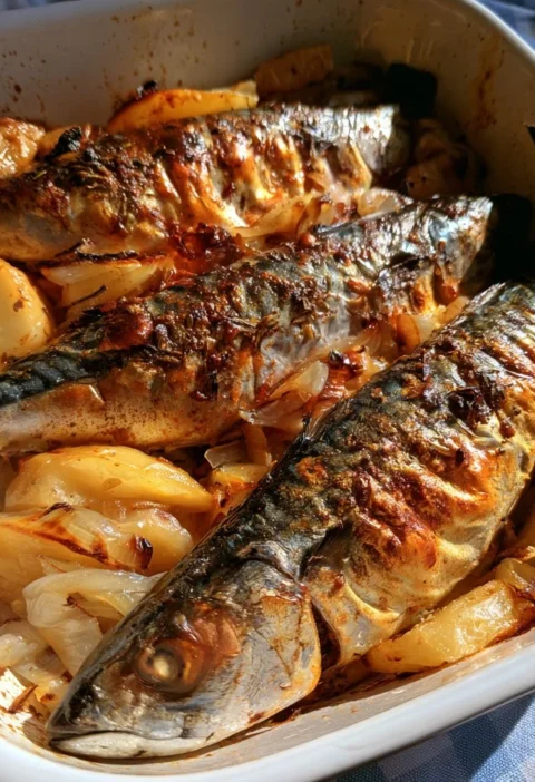 Sgombro al forno con mele e cipolle, piatto gustoso e sano