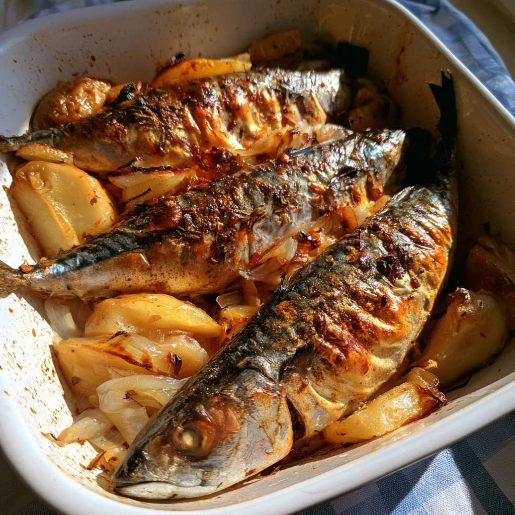Sgombro al forno con mele e cipolle, piatto gustoso e sano
