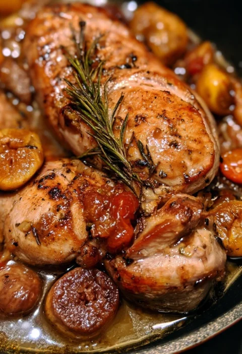Tacchino in padella con castagne e rosmarino, piatto autunnale gustoso