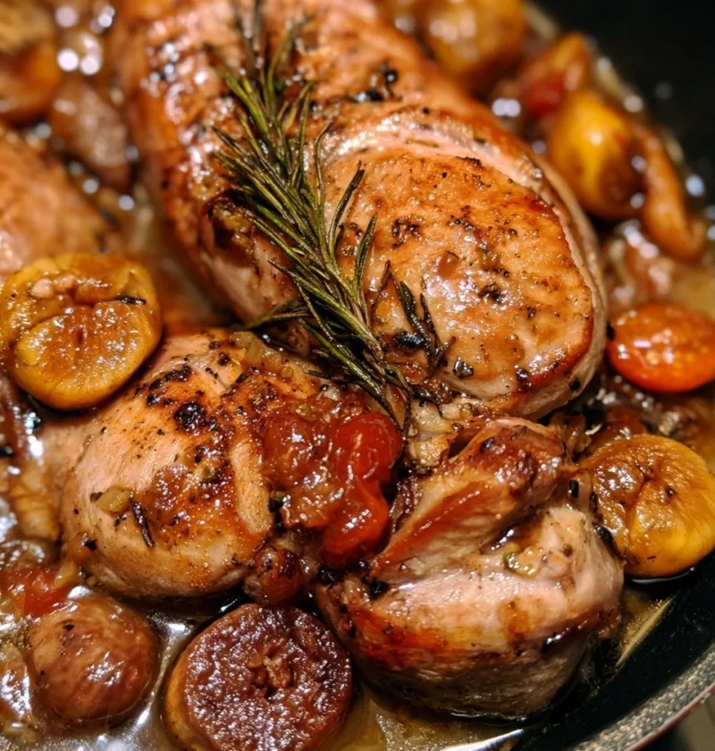 Tacchino in padella con castagne e rosmarino, piatto autunnale gustoso