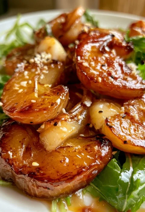 Tatin di cipolle e pere, un piatto gourmet con cipolle caramellate e pere.