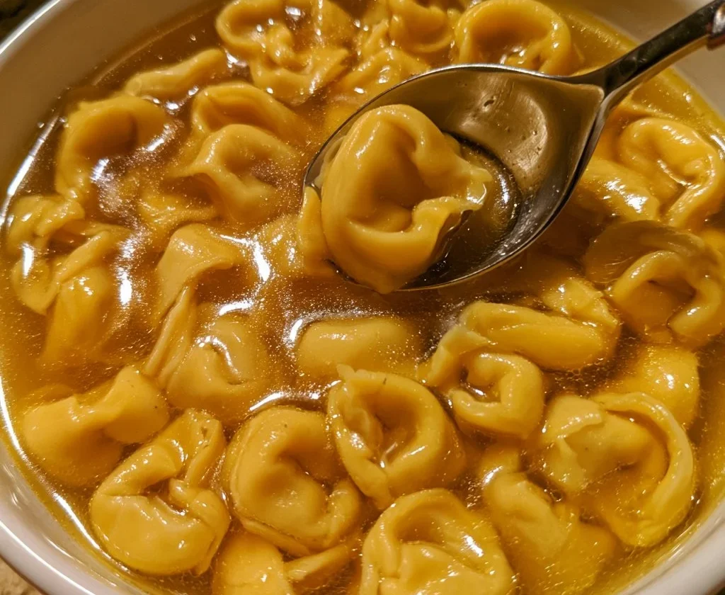Tortellini in brodo serviti in una ciotola