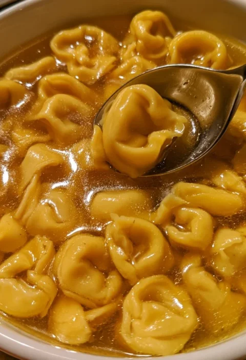 Tortellini in brodo serviti in una ciotola