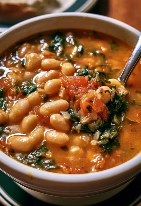 Zuppa di borlotti e bietole servita in una ciotola