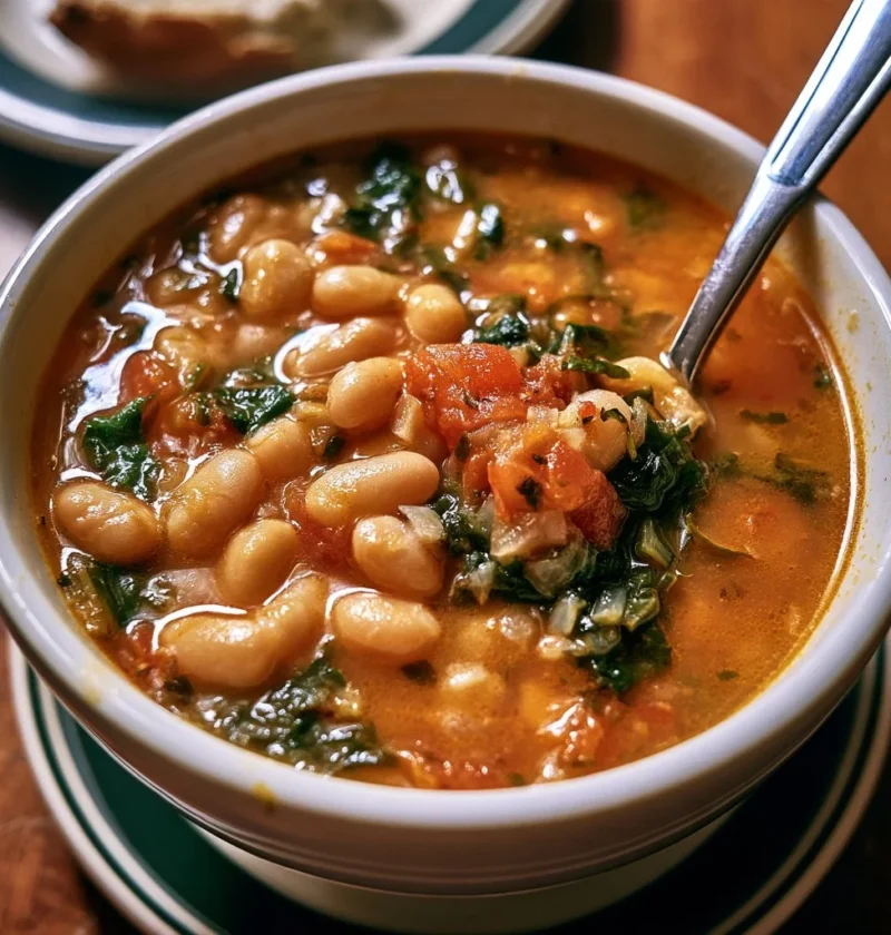 Zuppa di borlotti e bietole servita in una ciotola